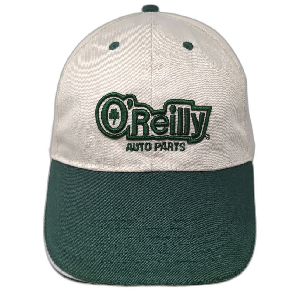 O'Reilly Snapback White Green One Size Hat Auto Parts Sandwich Brim Strapback